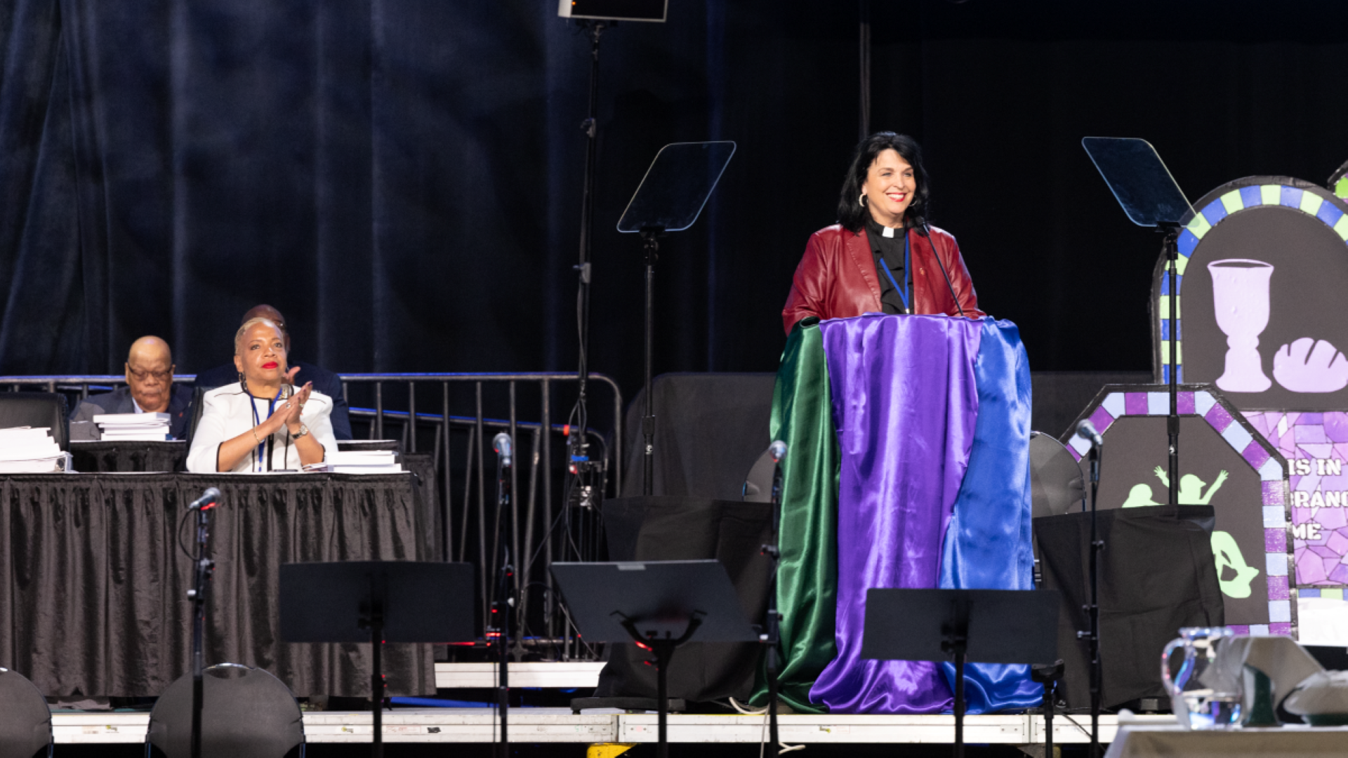 Bishop Connie Shelton speaking at General Conference. April 23, 2024. Photo by Joscelyne Cutchens, GCSRW.