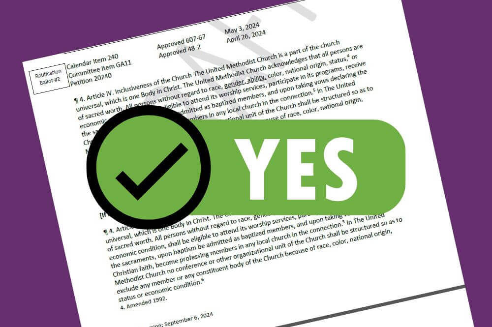 Ratifying the United Methodist Constitution to amend Paragraph 4, Article IV to include the words "gender" and "ability" protects membership for all people. Image created in Canva.