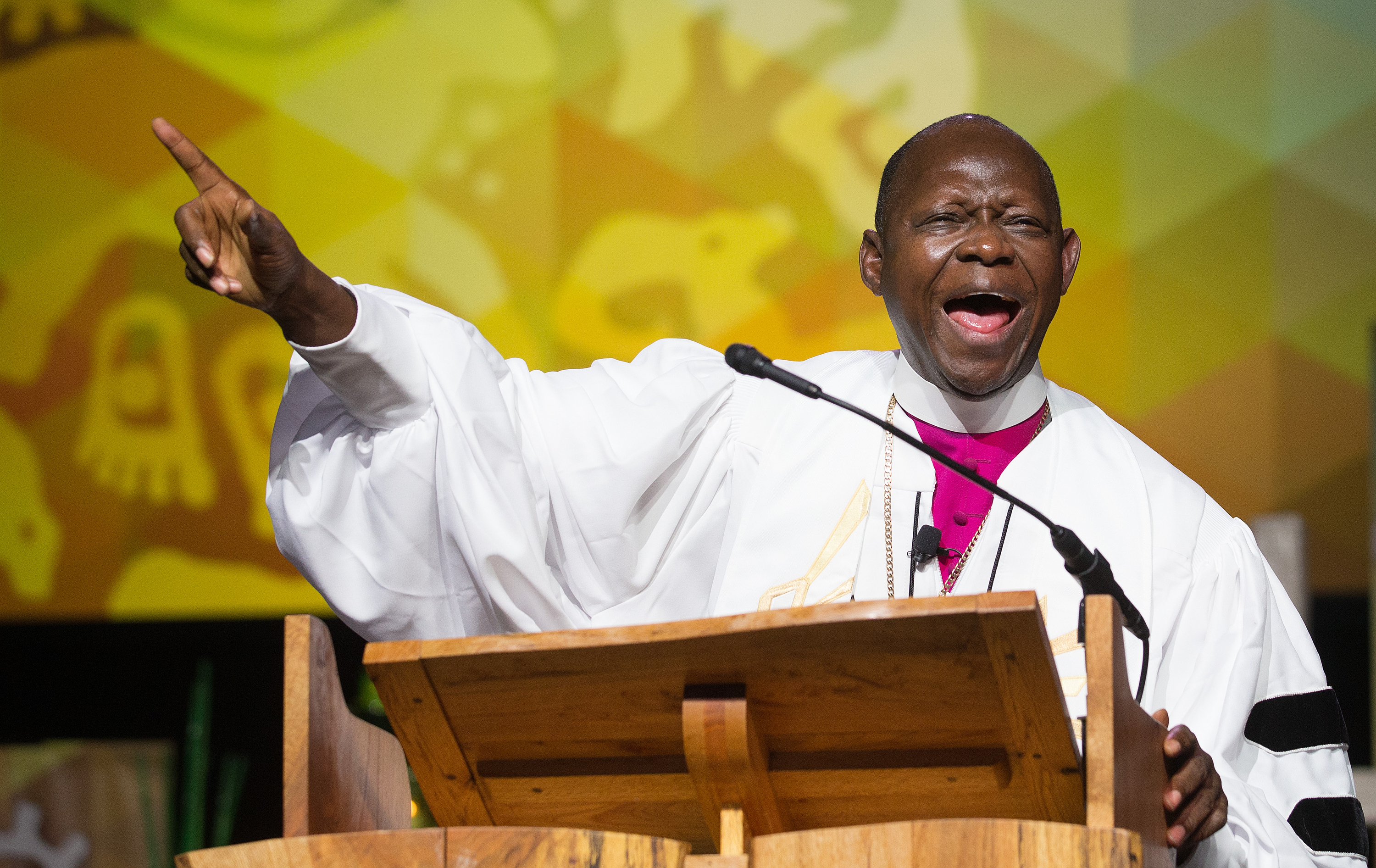 Bishop John K. Yambasu gives the sermon during morning worship at the 2016 United Methodist General Conference in Portland, Ore. During his recent address at the Africa Extended Cabinet meeting in Accra, Ghana, the Sierra Leone Area bishop urged African United Methodists to “hold firmly to the truth of the Gospel.” File photo by Mike DuBose, UMNS