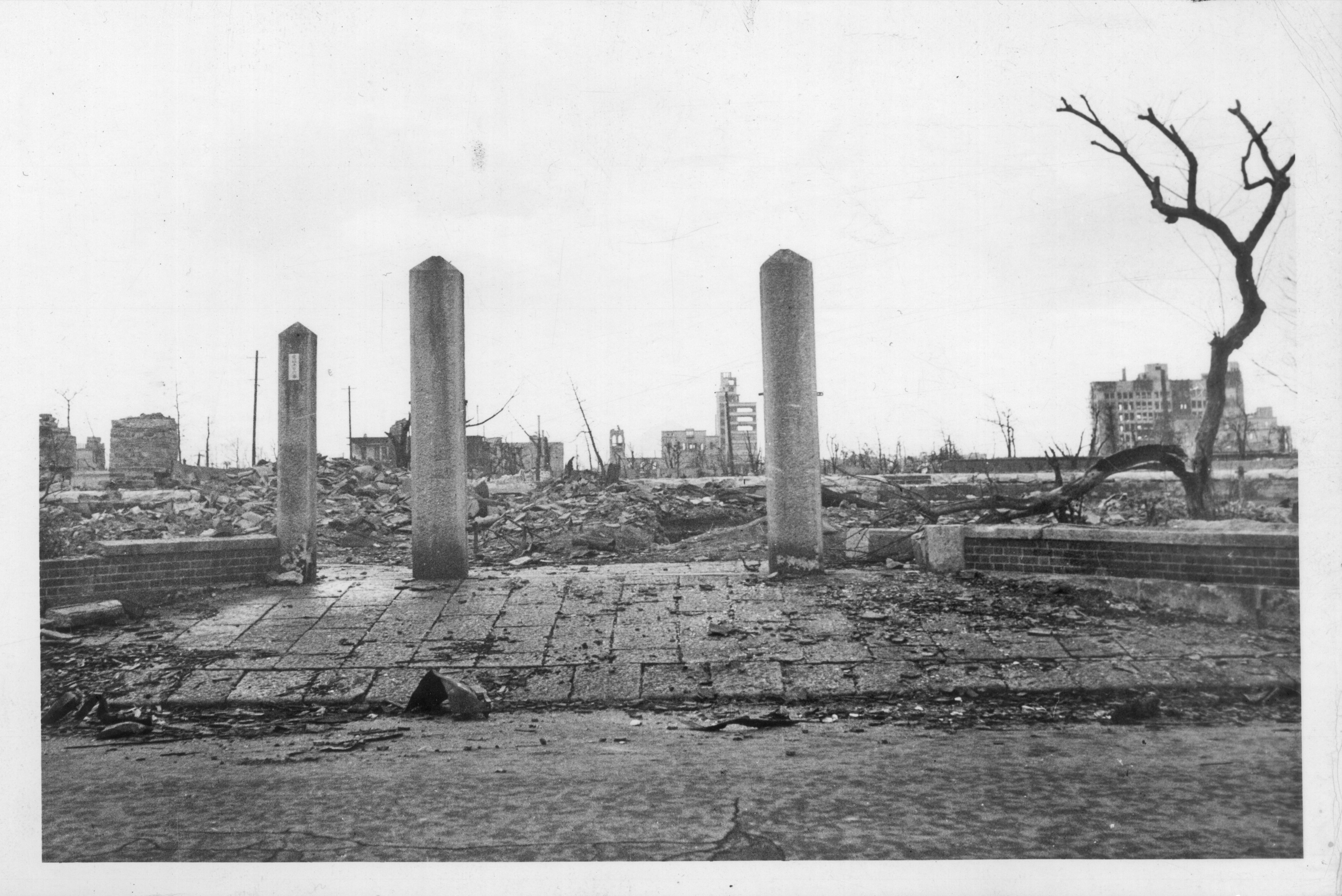 Nothing but the gates remained of the Methodist Hiroshima Girl’s School after the atomic bombing, where 350 girls and teachers died in the blast. Photo by Richard Baker/World Outlook, General Commission on Archives and History.