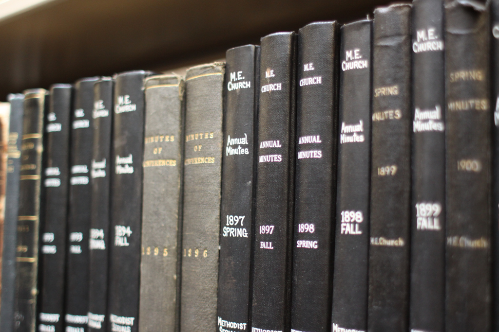 Annual minutes from the Methodist Episcopal Church from the collection of Archives and History. Photo by Kathleen Barry, United Methodist Communication. 