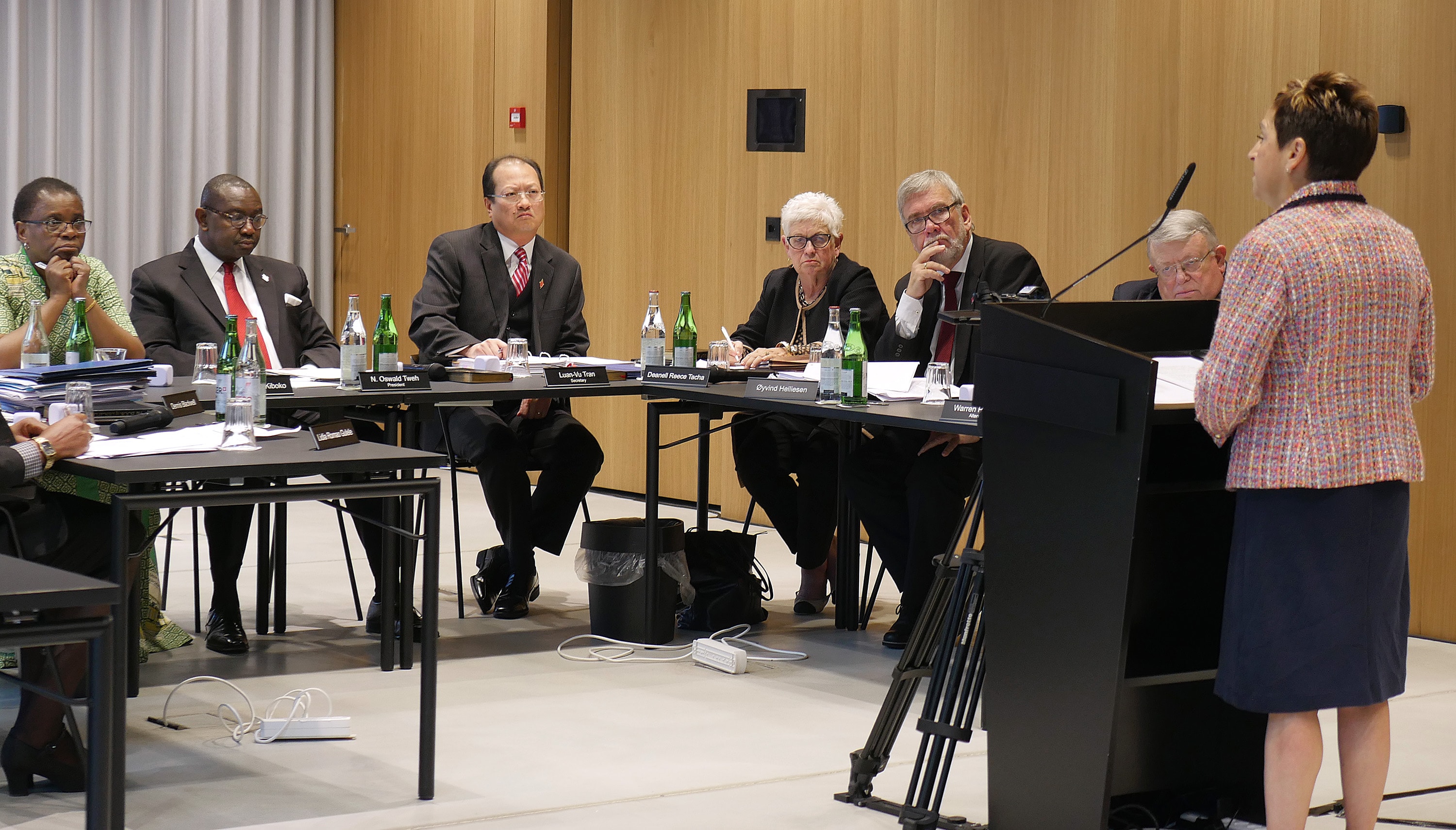 Members of the Judicial Council listen to a presentation from Bishop Cynthia Fierro Harvey during their July 2018 meeting in Zurich, Switzerland. Photo by Diane Degnan)