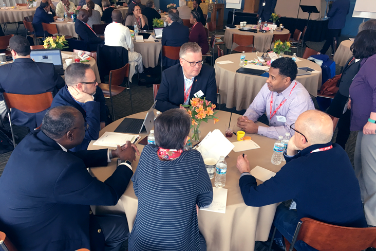 Members of the Connectional Table engage in discussion during their Spring 2018 meeting. Image courtesy of the Connectional Table.