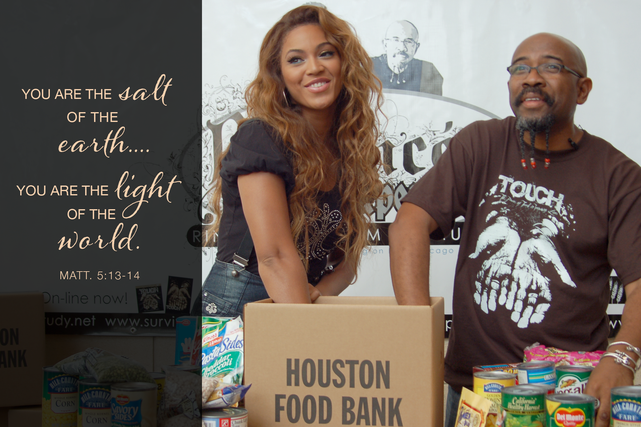 The Rev. Rudy Rasmus, senior pastor at St. John’s Downtown Church in Houston and editor of the book “I’m Black. I’m Christian. I’m Methodist,” at a food bank event with the singer Beyoncé, who grew up in that church. Photo courtesy of St. John’s Downtown Church in Houston.