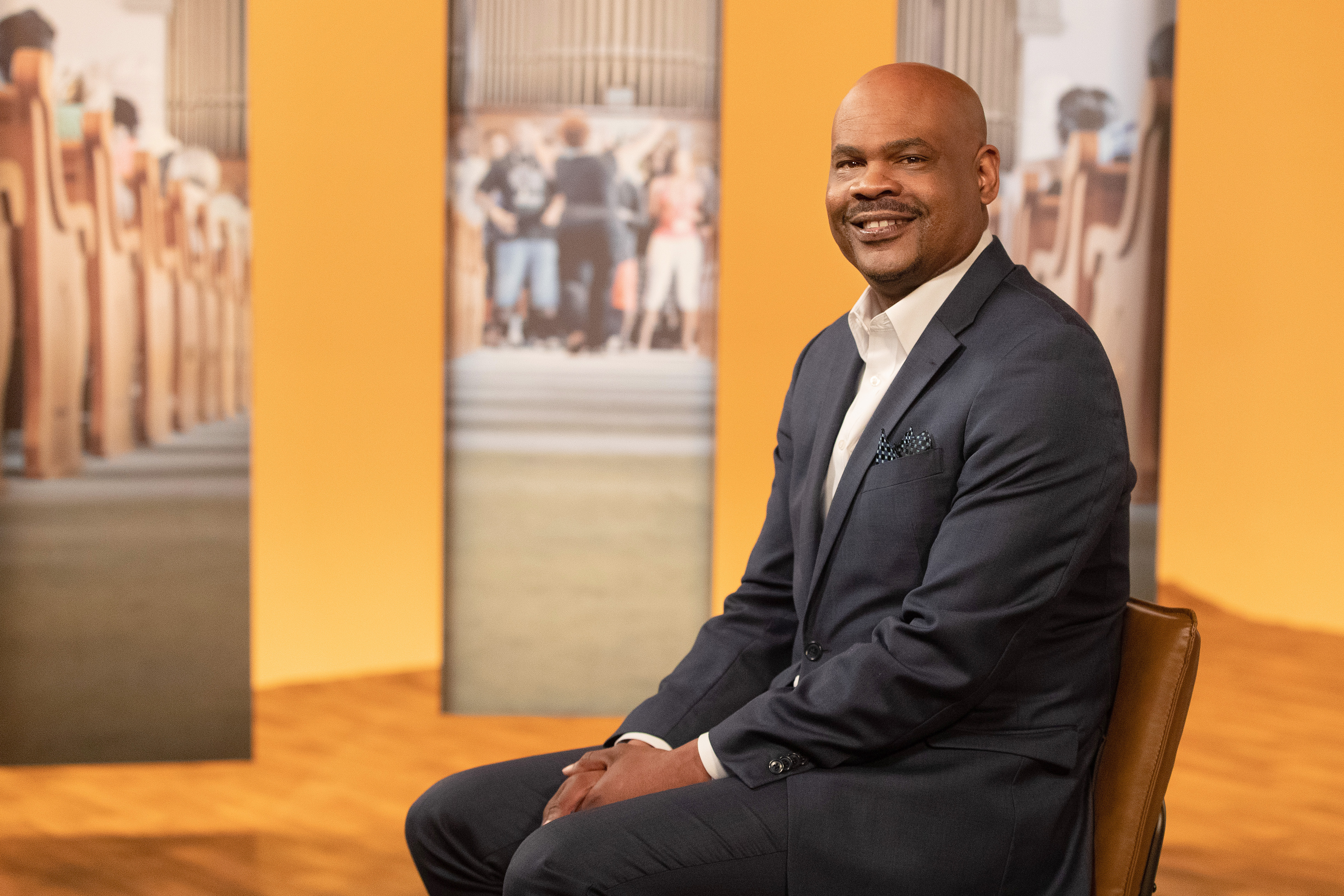 The Rev. Junius B. Dotson records a segment of the “Soul Reset” study series for the Upper Room at United Methodist Communications in Nashville, Tenn., in 2019. Dotson, the top executive of Discipleship Ministries, told his staff and board Jan. 28 that he has been diagnosed with pancreatic cancer but intends to continue to serve as he fights the disease. File photo by Mike DuBose, UM News.