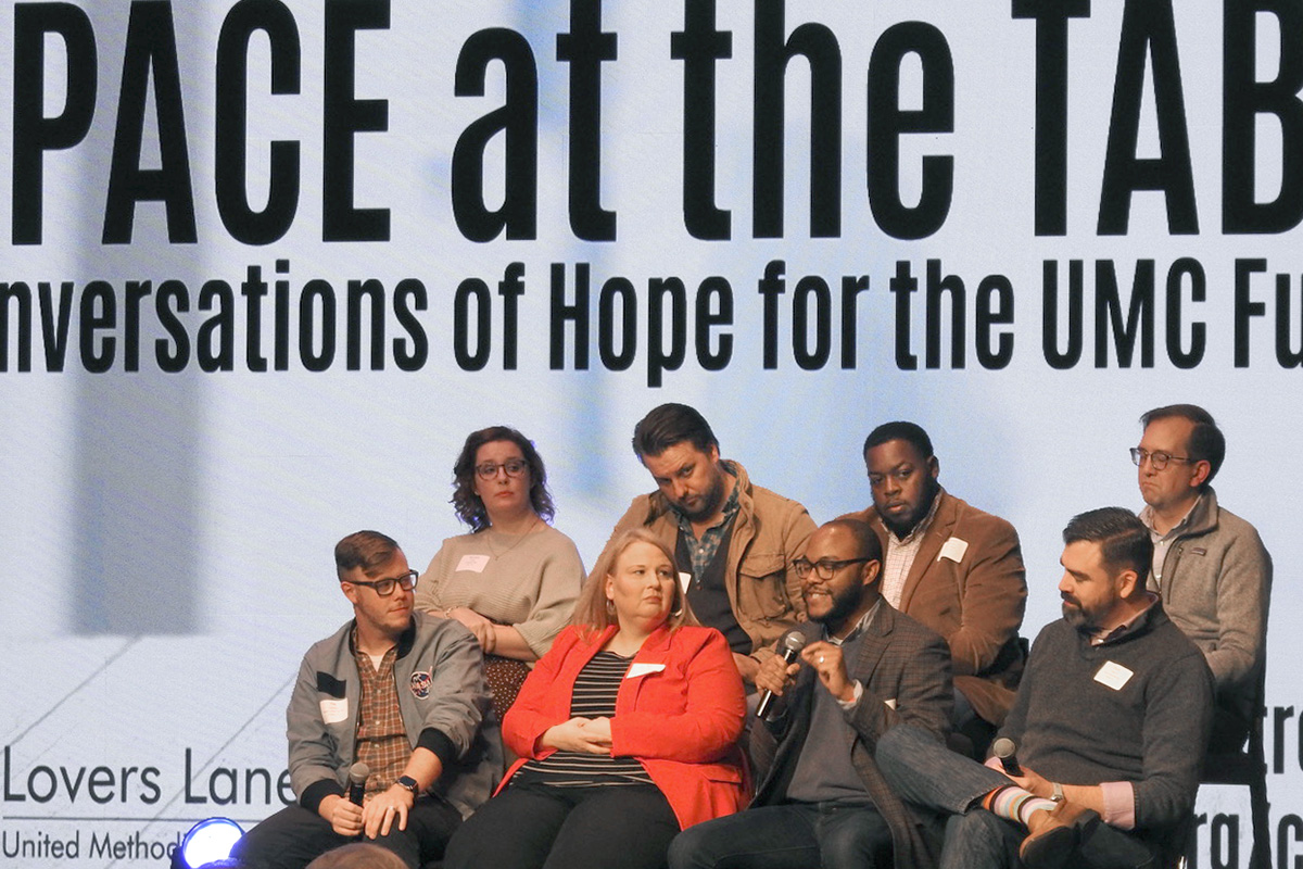 The Rev. Bryant Phelps speaks as part of a young clergy panel at “Space at the Table: Conversations of Hope for the UMC Future.” The Nov. 16 event was at Dallas’ Lovers Lane United Methodist Church. Photo by Sam Hodges, UM News.