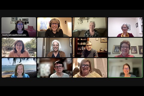 Disciple Bible Study participants meet online during a small group session. The women are alpha testers for the new BeADisciple Study App. Beta testing of the app begins Aug. 1, with a full rollout scheduled for 2024. Photo courtesy of the Richard and Julia Wilke Institute for Discipleship.