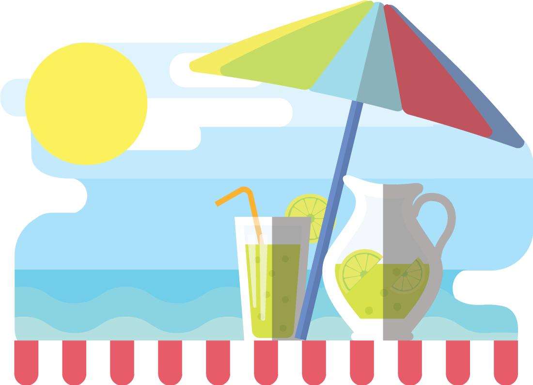 Monthly illustration of June at the shore by GraphicMama and licensed under CC Attribution 3.0. 