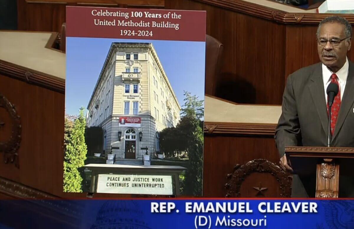 Congressman Emanuel Cleaver, II, delivered a special order speech in the U.S. House of Representatives Chamber on the evening of November 12, 2024, highlighting the United Methodist Building's One-hundred Anniversary for Social Witness. (photo credit: CSPAN)