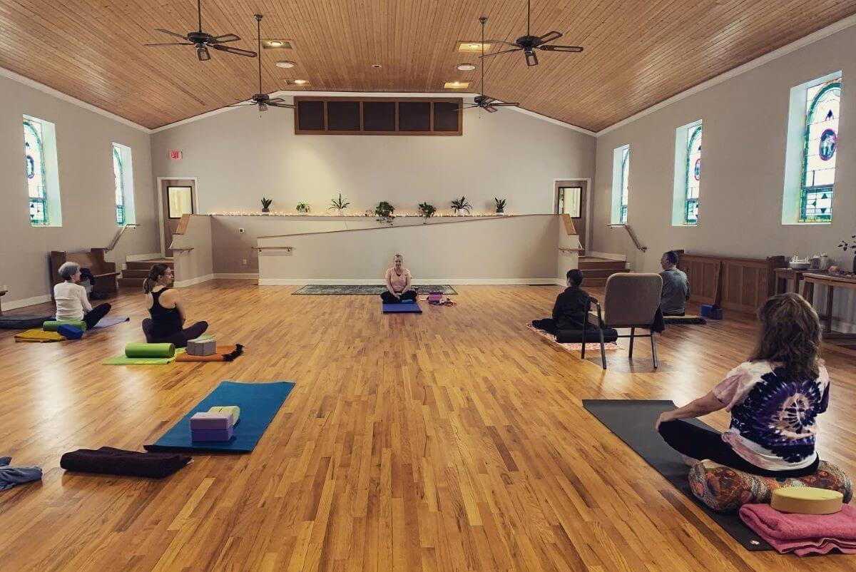 Haws Creek Commons (a ministry of Central United Methodist’s East Campus) hosting a yoga class for locals. Photo courtesy of Haws Creek Commons.